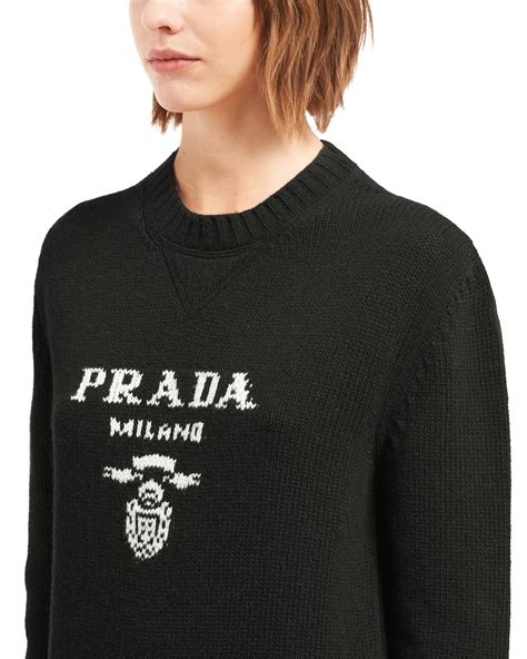 prada v neck cashmere black sweater|Black V.